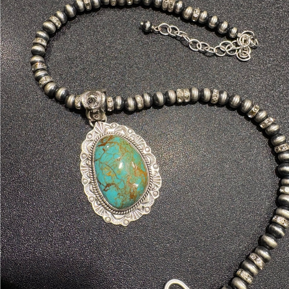 HANDMADE STERLING SILVER ROYSTON TURQUOISE PENDANT "SIGNED NIZHONI"